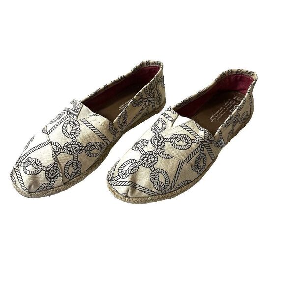 TOMS Rope Print Loafers Womens 8.5 Cream Black Slip On Shoe Flats Comfort Casual - Picture 3 of 10